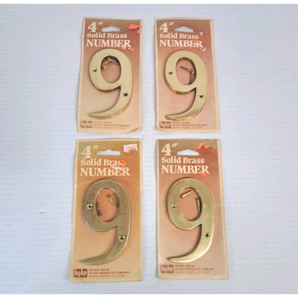 Vintage Hy-Ko BR-90 Solid Brass 4" House Mailbox Number 9 or 6 Lot of 4 w Screws
